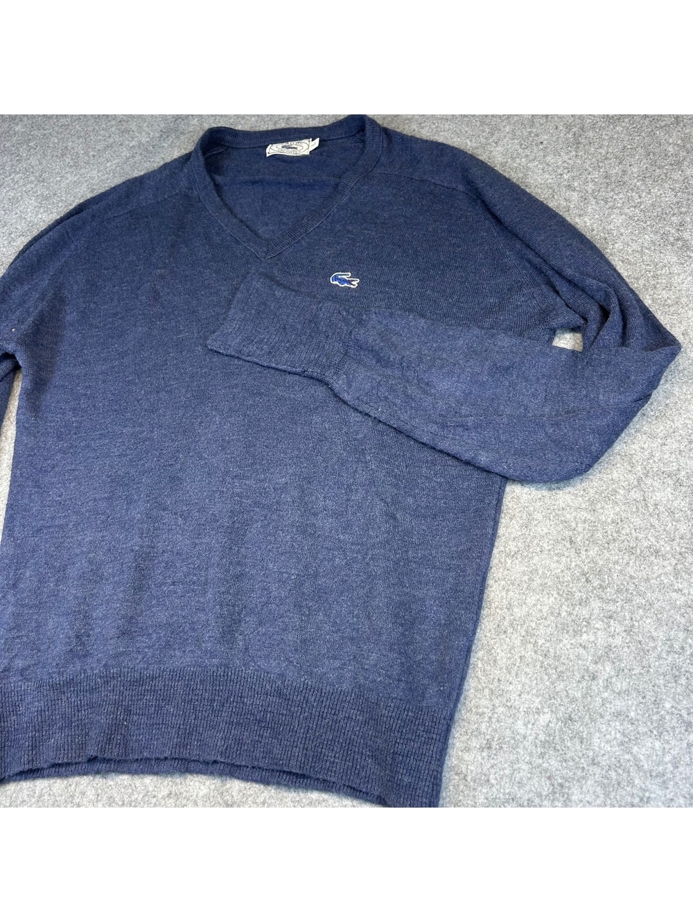 Vintage Izod Lacoste V-Neck Sweater Mens L Navy Blue Golf Luxury Crocodile